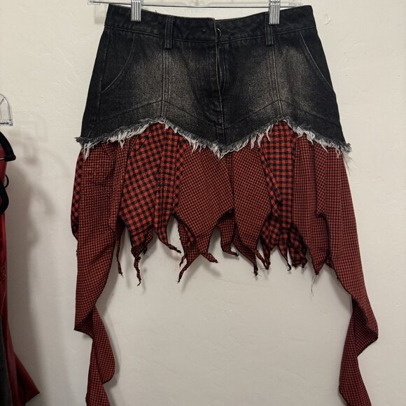 high-low plaid denim skirt - Picture 4 of 6